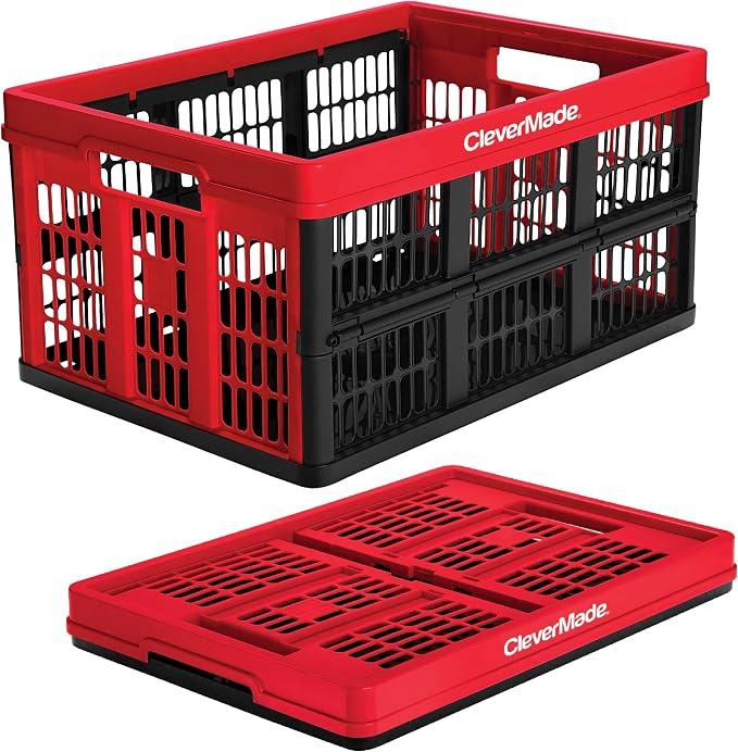 CleverMade Collapsible Utility Crate For Storage, 45L 1 Pack, Red