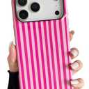 Longlayss Compatible with iPhone 17 Pro Max Case Cute Aesthetic Striped Phone Case for Women Girl Shockproof Slim TPU and Hard PC Protective Cover (Hot Pink)