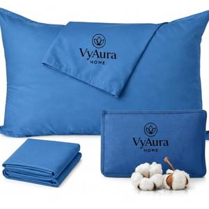 Pillowcases Set of 2 - Lightweight,100% Super Soft Egyptian Cotton 500 TC Easy Care Microfiber Toddler Travel Pillow case Zipper Closure (Medium Blue, 12x16 inch)