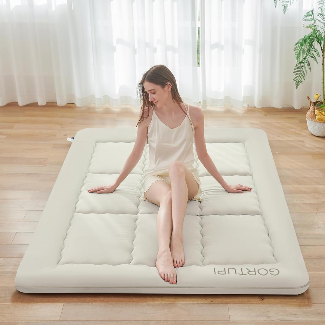Japanese Floor Futon Queen Foldable Futon Mattress for Floor Tatami Mattress Portable Rollaway Bed for Guest Playmat for Kids Tatami Sleeping Pad Japanese Mattress for Adults Beige A