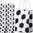 Fainne 30 Pcs Soccer Party Favor Bags Soccer Goodie Paper Bags with Handles Sports Themed Print Present Candy Gifts Pouch for Team Birthday Party Supplies