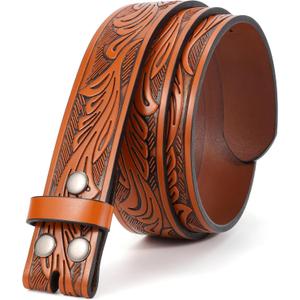 SANSTHS Western Leather Belt Strap for Men, Cowboy Belts without Buckle Cowgirl Western Strap Belt for Jeans Christmas Belts (for 46"-50" Waist, Coffee/Feather)