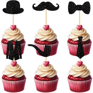 2 x Male Suit Cupcake Topper for Father's Day Theme Party Favors Decorations Men Boys Happy Birthday Party Decor Supplies set 18pcs Black Glitter