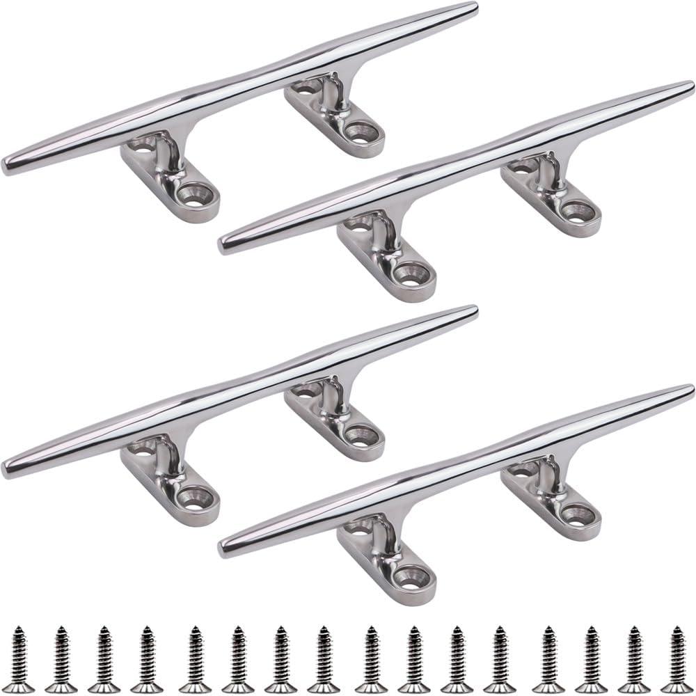 Boat Cleat 4 inch 5 inch 6 inch 8 inch 10 inch Open Base 316 Stainless Steel Dock Cleat Marine Grade Rope Cleat with Fasteners for Kayaks, Nautical Decor