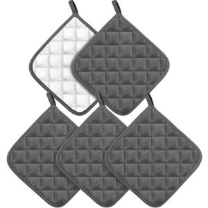 5 Pack Pot Holders for Kitchen Heavy Duty Hot Pads, Hot Pads for Kitchen,8 Inch Square Potholders for Cooking, Baking & Grilling (Grey)