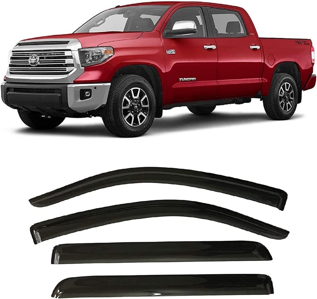 2007-2021 Tape-On Rain Guards for Toyota Tundra CrewMax Side Window Visor Deflectors Extra Thick Vent Shades