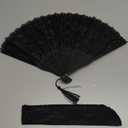 choyaxo Lace Handheld Chinese Folding Fan Bamboo Silk Folding Fan for Women Wedding Decoration Dancing Party, Black