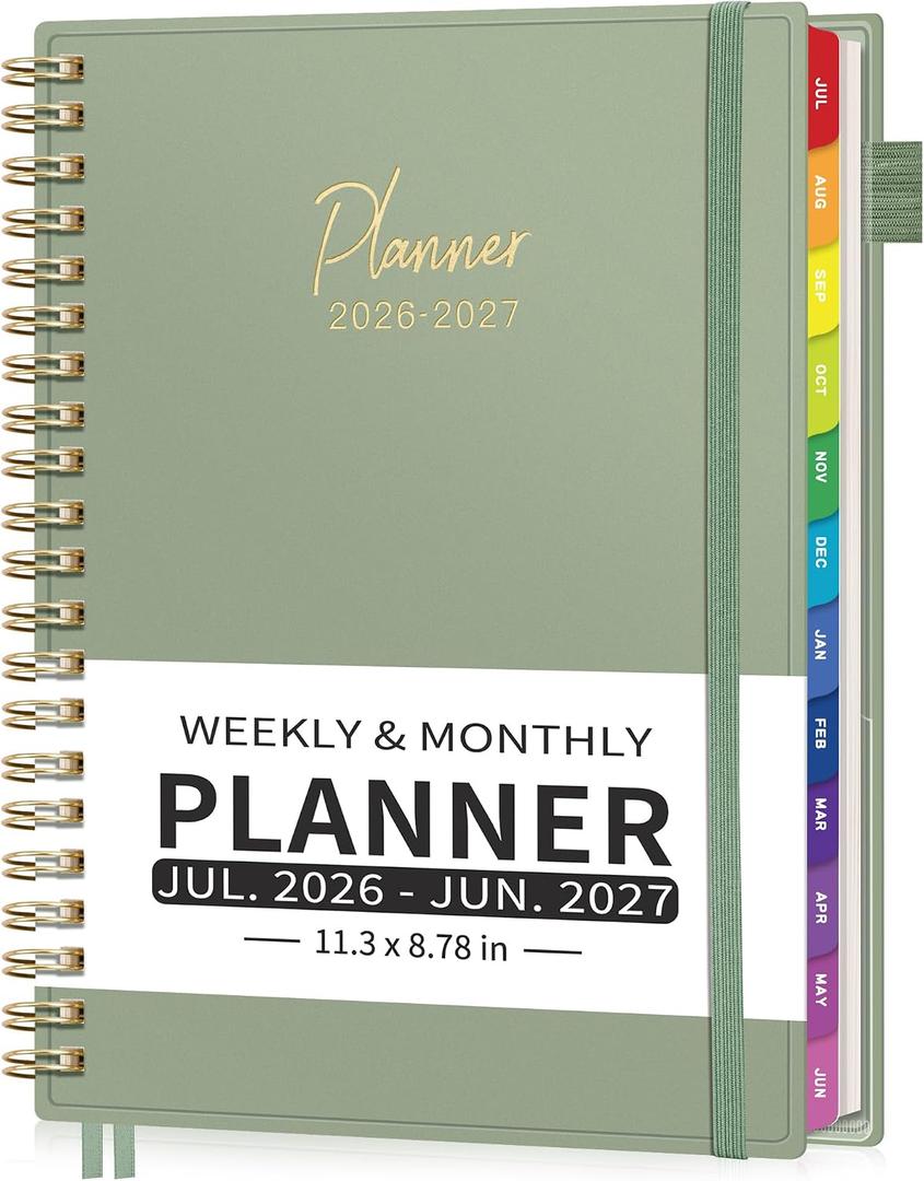 EMSHOI 2026-2027 Appointment Book, A4 15-Minute Hourly Planner, July 2026 - June 2027, Academic Planner Weekly and Monthly, 100GSM Thick Paper, Flexible Cover, Note Pages, Colorful Tabs, Light Green