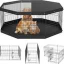 VEVOR Foldable Metal Dog Exercise Pen, Pet Playpen Dog Fence for Camping with Top Cover and Bottom Pad, 24" H 8 Panels, Puppy Crate Kennel Indoor Outdoor for Medium Dogs, Both for Home&Yard