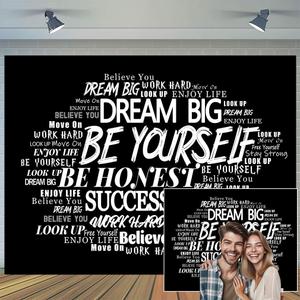 7X5ft Podcast Photo Backdrop Photography Background, Black and White Inspirational Motivational Quotes Positive Affirmation Backdrops Photo Booth Prop Banner Decorations Wall Decor Tablecloth