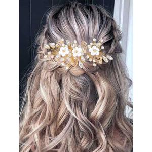 Unicra Silver Flower Bride Wedding Hair Vine Leaf Bridal Hair Piece Rhinestone Hair Accessories Beaded Headpieces Jewelry for Women and Girls (Gold)