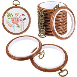 10 Pcs Round Embroidery Hoops Frame, Adjustable Circle Embroidery Hoop Ring, Circle Rubber Hoops Ring Display Ornament Imitated Wood Frame Kits for Craft Sewing DIY Hanging Gifts(17 CM)