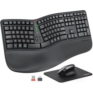 MEETION Ergonomic Wireless Keyboard and Mouse, Ergo Keyboard with Vertical Mouse, Split Cushioned Wrist Palm Rest, Natural Typing, Rechargeable, Full Size, Windows/Mac/Computer/Laptop, Black DirectorC (Large)