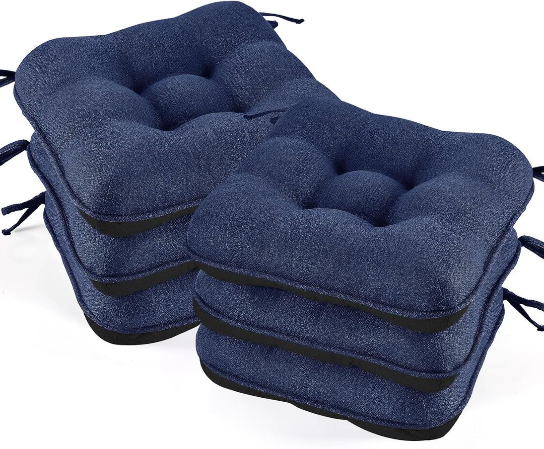 BETU Chair Cushions for Dining Chairs Set of 6,Kitchen Table Chair Pads with Ties,Non Slip Backing and Covers, Seat Cushion for Dining Room,Bar,Patio Chairs,15.5"X15.5"X3.5"