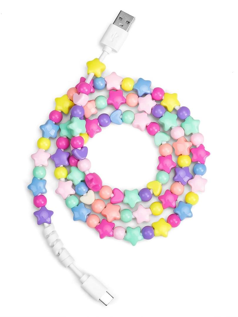 3.3FT USB C Charging Cable, 60W Acrylic Stars Beaded Charger Cord, Compatible with Samsung Galaxy, iPhone 16/15, iPad, and More