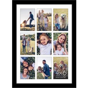 Americanflat 4x6 Collage Picture Frame with Polished Plexiglass - Multi Picture Frames Fit Nine 4x6 Photos or Use as One 14x20 Frame for Wall Display - Signature Collection - Black