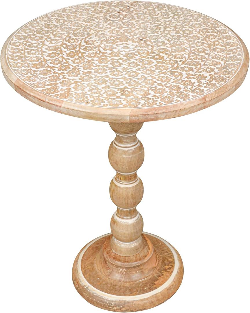 End Tables for Living Room– SideTables for Small Spaces, Modern Accent Nightstand with Hand-Carved Top & Solid Wood Tables for Living Room, Bedroom, Office – 18x22 White wash, 18x22 - Pillar Table