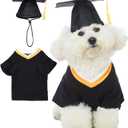 Dog Graduation Shirts with Pet Graduation Hats with Yellow Tassel Puppy Graduation Costumes for Dogs Cats Holiday Costume Accessory (M (7-11lb), Black)