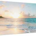 Goldfoilart Large Beach Sunset Canvas Wall Art for Living Room Blue Sea Prints Romantic Ocean Waves Pictures Painting Bedroom Home Office Wall Decor Ready to Hang 24x48Inch