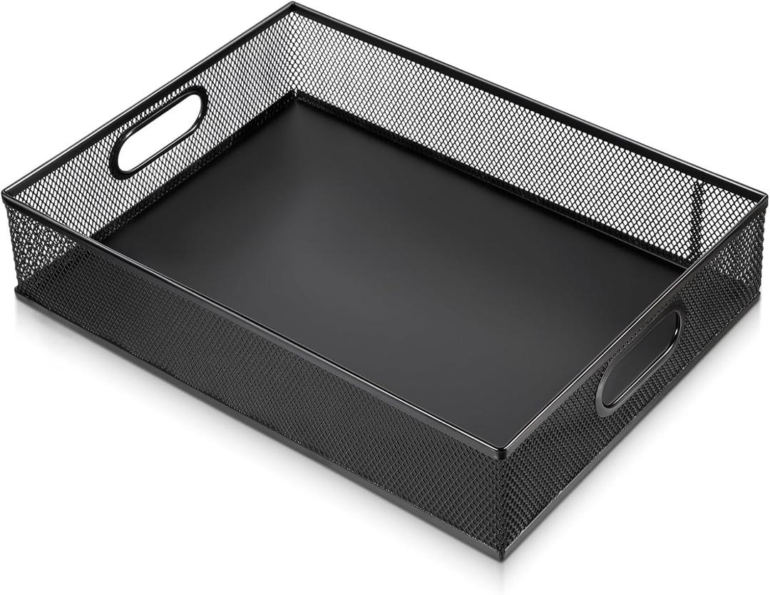 Desk Drawer Organizer, A4 Large Black Mesh Drawer Organizer Portable Desk Paper Letter Mail Basket Tray Versatile Metal Wire Storage Tray with Handle for Home Office Organizing Supplies, 13 X 9 Inches