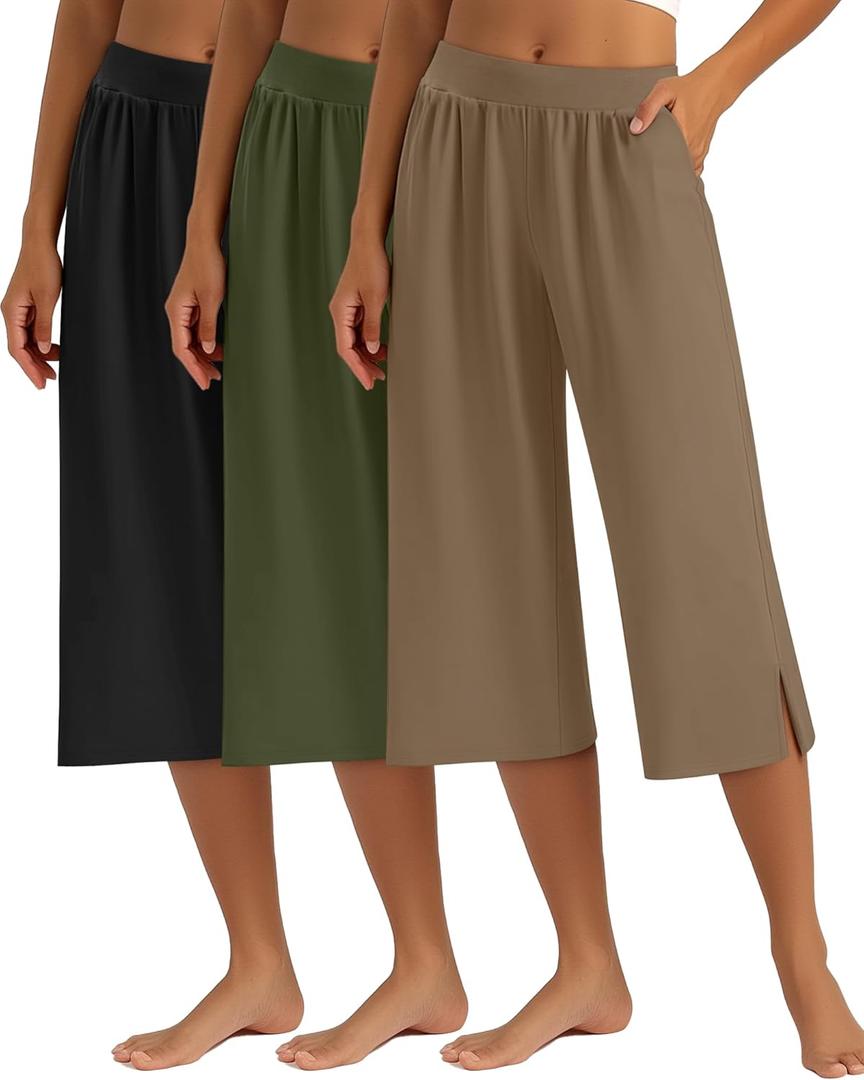 3 Pack Women's Capri Pants Capri Joggers Loose Cropped Workout Sweatpants Running Lounge Pants with Pockets (L)