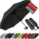 SIEPASA Compact Travel Umbrella - Windproof Auto Open/Close, Small Folding Umbrella for Rain - Lightweight & Durable with Fiberglass Frame, Waterproof Canopy - Fits Backpack, Purse, Suitcase. (Black)