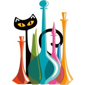 BrightRow Cat Metal Wall Art Decor Retro Mid Century Modern Atomic Cat Colorful Glass Decanters Wall Hanging Decor for Home Bedroom Living Room Bathroom Kitchen Office Garden(Cute)