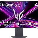 LG 45GX950A-B 45-inch Ultragear 5K2K WUHD (5120 x 2160) OLED Curved Gaming Monitor, Dual-Mode, 165Hz, 0.03ms, NVIDIA G-Sync, AMD FreeSync Premium Pro, HDR True Black 400, USB Type-C 90W, DP2.1, Black