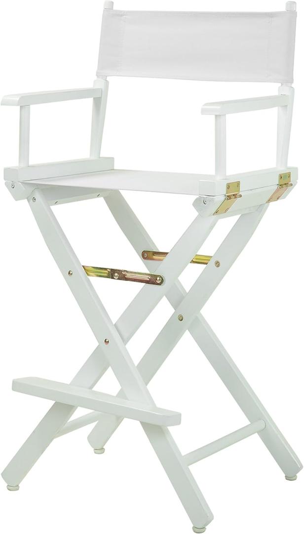 Casual Home Director's Chair ,White Frame/White Canvas, 30" - Bar Height, 30 in