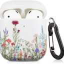 2 x Airpods Case, Yellow Flowers Airpod Case for Women Girls Protective Hard Airpod Case Cover for Apple AirPods 2 & 1 with Keychain Compatible with Wireless Charging (Flowers)