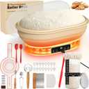 Heating Complete Sourdough Starter Kit, 2L Electric Thermostatic Silicone Oval Foldable Banneton Bread Proofing Basket with 6 Timer & Temp Settings for Dough Rising, Dishwasher Safe, Bread Making Kit