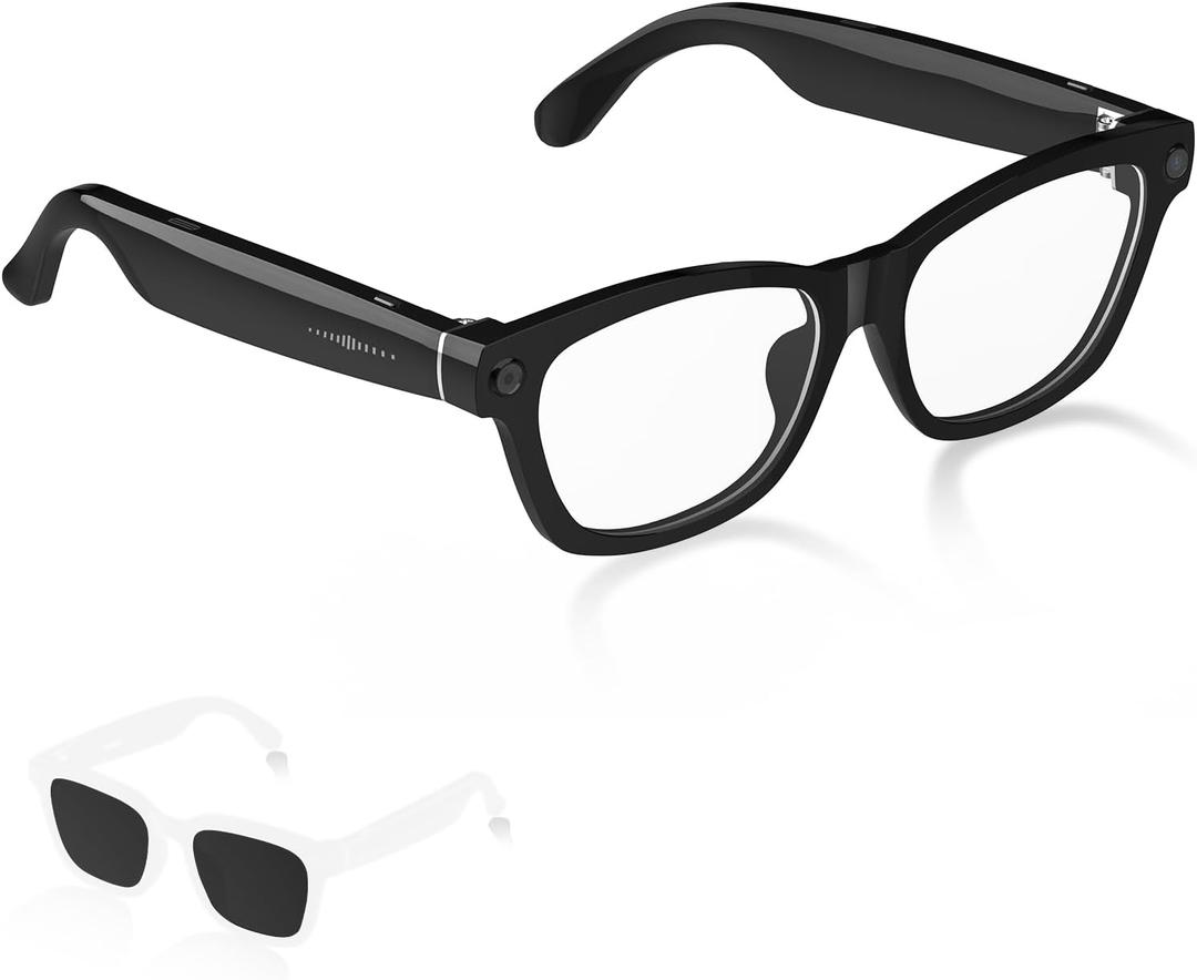 AI Smart Glasses with 800W HD Camera and 1080P Video Recording | AI Assistant (ChatGPT), Translation, Voice & Music Control | Bluetooth 5.3/WiFi | Included Anti-Blue Light & Polarizing Lenses