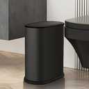 KdbK Stainless Steel Bathroom Trash Cans 1.6 Gallons Small Garbage Can with Pop up Lid, Metal Narrow Wastebasket, Slim Waterproof Litter Trash Bins Set for Bedroom, Toilet, Office, Black 