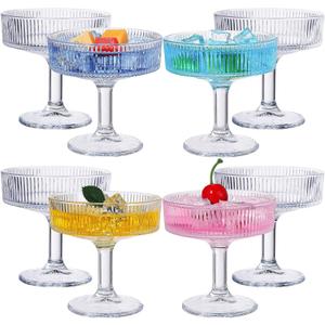 8 Pcs Ribbed Vintage Coupe Glasses 7 oz Martini Glasses Champagne Coupe Classic Cocktail Glassware Reusable Ribbed Glassware for Cocktail Martini European Style (Clear)
