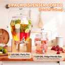 2 PCS Drink Dispenser Set, 2.5 Gallon Total Capacity (7L & 2.6L) - Shatterproof Plastic Beverage Containers with Wood Stand, Leak-Proof Spigot for Juice, Tea, Lemonade & Mimosa Bar Hosting