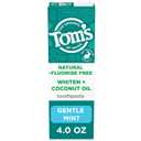 Tom's of Maine Whiten Plus Coconut Oil Fluoride Free Toothpaste, Natural Whitening Toothpaste with Coconut Oil and Plant-Based Cleansers, Whitens Without Causing Sensitivity, Gentle Mint, 4.0 Oz