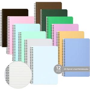 miikoul 12 Pack A5 Spiral Lined Notebooks, 8.3" X 5.5", 60 Sheets/120 Pages Wide Ruled Notebook Spiral Journals Bulk Paper Cover Notepad 12 Colors for Students Taking Class Notes Home Office Gift