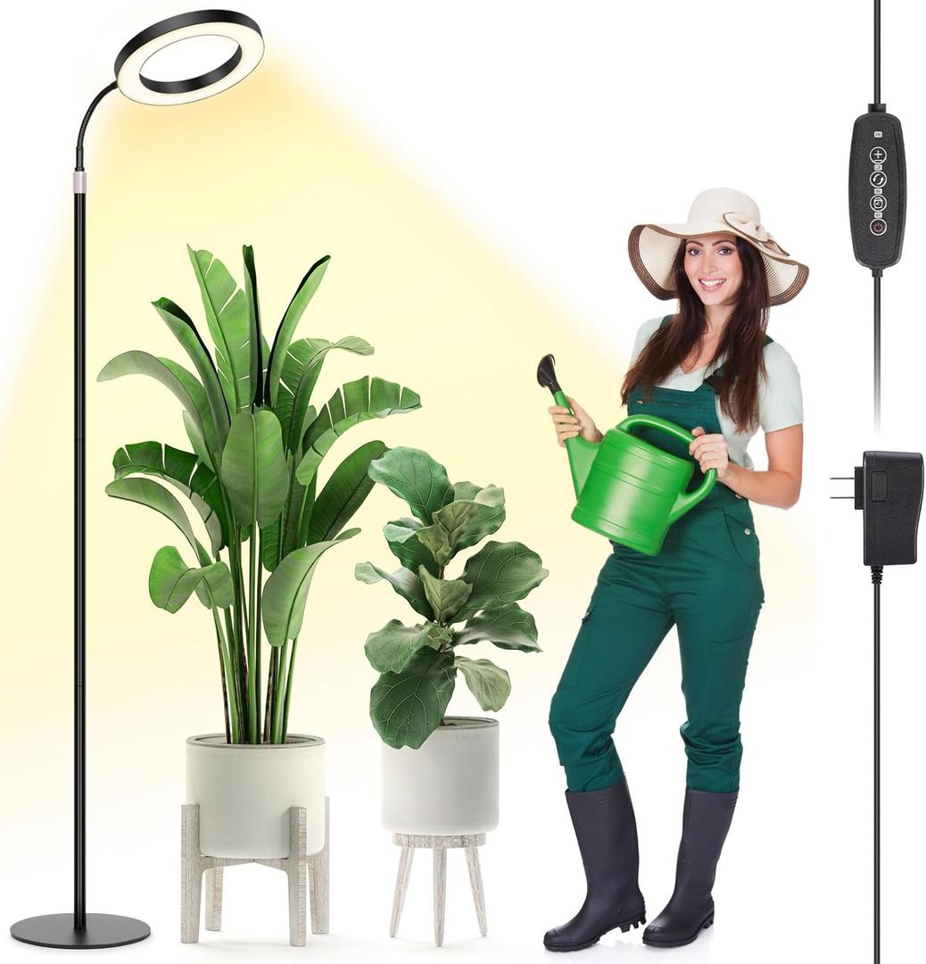 LBW Floor Grow Light with Stand for Large & Tall Indoor Plants, Full Spectrum Floor Plant Light, Auto On/Off Timer 6/8/12/16H, 5-Level Dimmable, Adjustable Height up to 68'' (Medium - 6.3" Diameter)