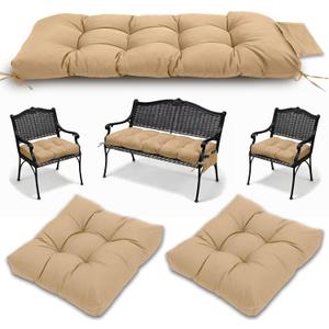 3 Pcs Wicker Chair Cushions Patio Loveseat Chaise Cushion Set - 1200D 47x19*4 Inch Waterproof Wicker Bench Cushions with 2 19x19x4 Inch Chair Cushions for Garden Porch Wicker Patio Furniture(Khaki)