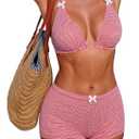 ZAFUL Women's Gingham Bikini Shorts Set, Halter Y2K Boyshort Bikini Two Piece Bathing Suit Shorts Swimsuits for Vacation (Large, Red Plaid)
