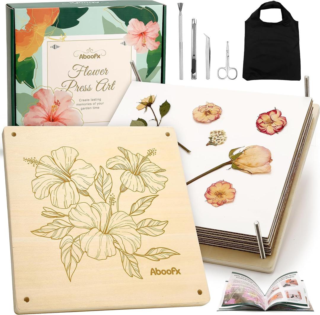 Aboofx Flower Press Kit, Craft Kits 11"x11" 10 Layers Wooden Flower Pressing Kit for Crafts Pressed Flowers & Plant Press for Spring DIY Craft Art, Preservation Kits for Bookmark Frame Flowers Drying