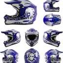 TCMT Youth Dirt Bike Helmet DOT Certified - Kids Full Face Motocross ATV Helmet with Goggles, Gloves and Helmet Bag for Off-Road, BMX, MX, Street Riding (Blue) Youth XL