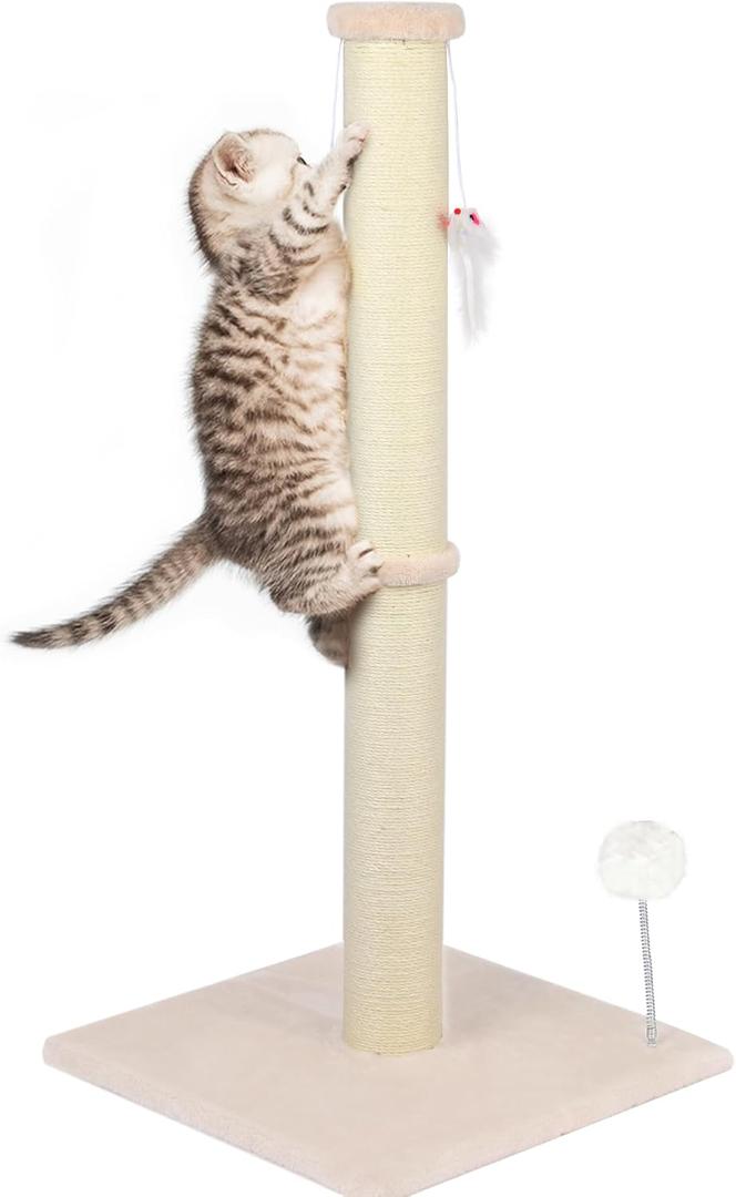 36 Inch Tall Cat Scratching Post  Sisal Cat Scratcher for Indoor Cats, Large Vertical Scratch Post, Sturdy Cat Scratch Pole Tower, Modern Cat Furniture for Kittens & Adults (Beige)