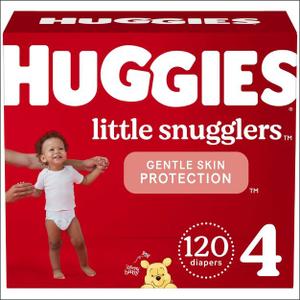 Huggies Size 4 Diapers, Little Snugglers Baby Diapers, Size 4 (22-37 lbs), 120 Count