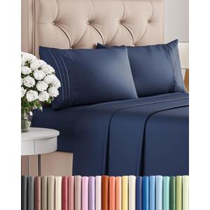 King Size 4 Piece Sheet Set - Comfy Breathable & Cooling Sheets - Hotel Luxury Bed Sheets for Women & Men - Deep Pockets, Easy-Fit, Extra Soft & Wrinkle Free Sheets - Navy Blue Oeko-Tex Bed Sheet Set