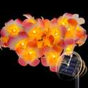Solar Garden Lights 20Ft 20LED - Waterproof Outdoor String Lights with Hawaiian Plumeria Flowers - Tropical Floral Flower for Fence, Yard, Patio, Party Decor (Pink)