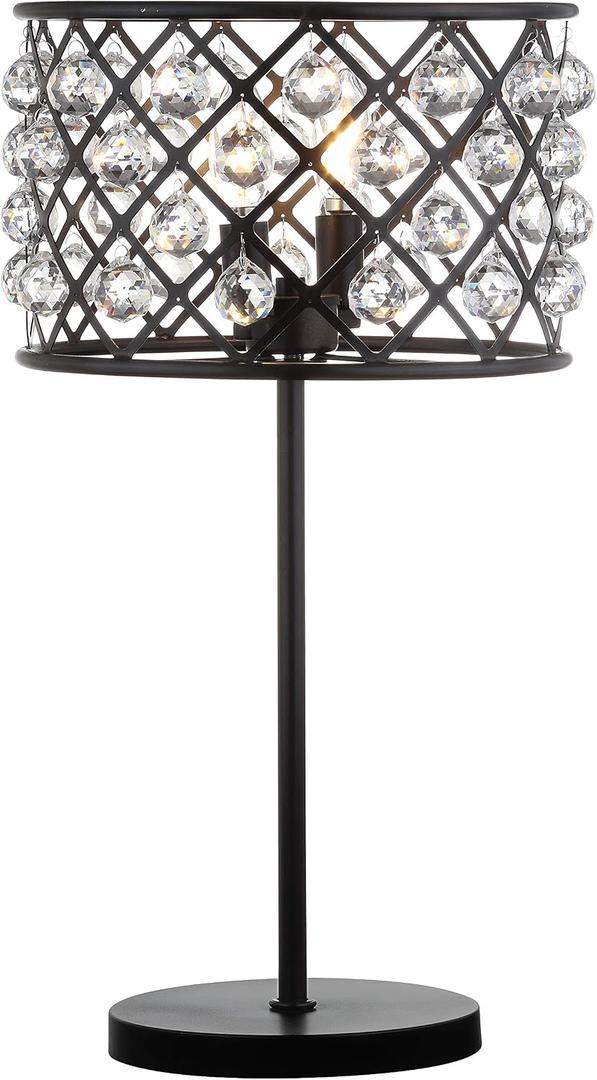 JONATHAN Y 22.5" Oil Rubbed Bronze 2-Light Crystal and Iron Table Lamp, Modern Glam Bedside Nightstand Lamp with Clear Crystal Spheres, UL Listed, LED Bulbs Included JYL9022A