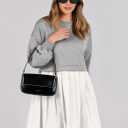 ANRABESS Women Sweatshirts Dress Oversized Long Sleeve Patchwork Casual Loose Pleated Pullover Mini Dress Fall Outfits 2025 (S)