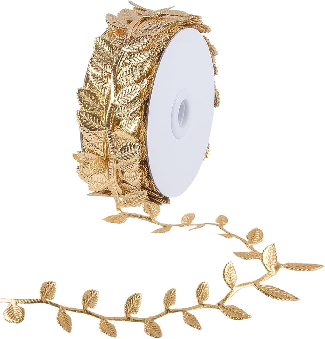 21.9Yards Gold Leaf Ribbon,Artificial Leaf Ribbon,Gold Leaf Trim for DIY Craft Garland Wrapping,Baby Shower Party,Wedding,Cake,Garland Hair & Home Decorations(Golden)