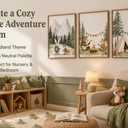Woodland Animal Nursery Canvas Wall Art Fox Bear Rabbit Hedgehog Paintings Pictures Safari Nursery Wall Decor Forest Animals Camping Campfire Poster Print Artwork for Boys Kids Room Home Decoration
